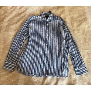 MICHAEL KORS L Blue‎ White Striped Shirt Minimalist Coastal Grandpa Preppy Top